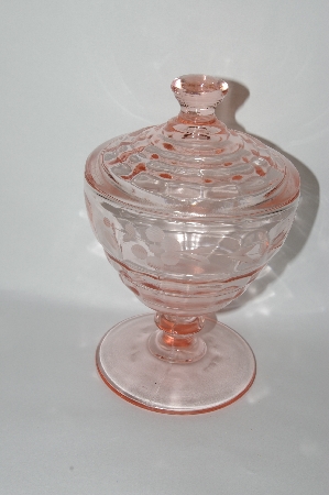 +MBA #57-066  Vintage Pink Depression Glass Candy Dish With Lid