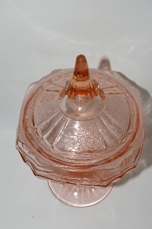 +MBA #57-071  Vintage Fancy Pink Depression Glass Candy Dish With Lid