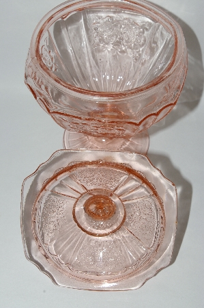 +MBA #57-071  Vintage Fancy Pink Depression Glass Candy Dish With Lid