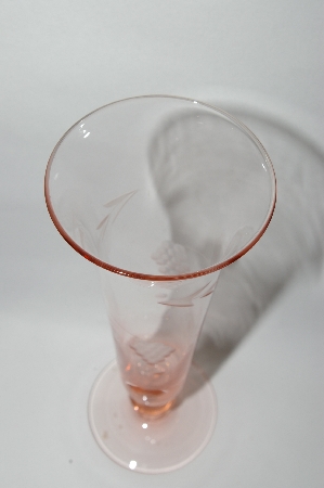 +MBA #57-113   " Vintage Tall Pink Depression Glass Etched Vase