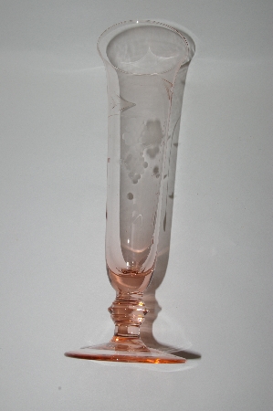 +MBA #57-113   " Vintage Tall Pink Depression Glass Etched Vase