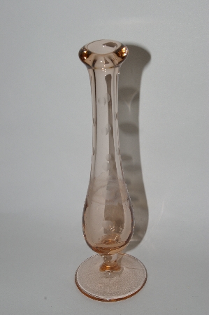 +MBA #57-105  " Vintage Etched Pink Depression Glass Bud Vase