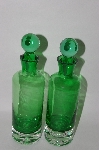 +MBA #57-095    2003 Set Of 2 Green & Clear Glass Bottles With Glass Stoppers