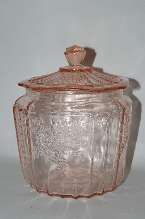 +MBA #57-075  Vintage Pink Depression Glass  "Mayfair" Cookie Jar With Lid