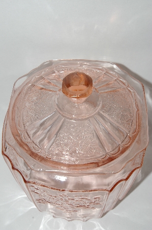 +MBA #57-075  Vintage Pink Depression Glass  "Mayfair" Cookie Jar With Lid