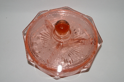 +MBA #59-145  Vintage Pink Depression Glass Candy Dish With Floral Etched Lid