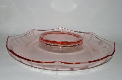 +MBA #59-220  Vintage Soft Pink Depression Glass Round Floral Etched Serving Dish