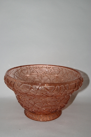 + MBA #59-045  Vintage Pink Depression Glass Mosiac Pattern Serving Bowl