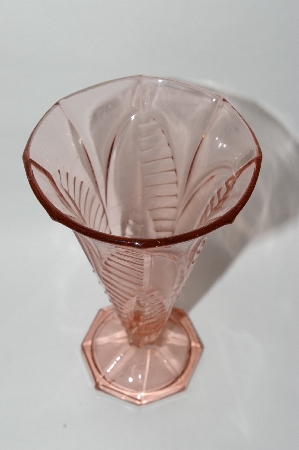 +MBA #59-156   " Vintage Dark Pink Depression Glass Leaf Patterned Vase