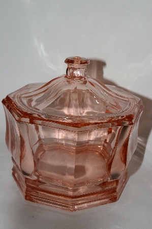 +MBA #59-012  " Fancy Vintage Pink Depression Glass Lidded Candy Dish