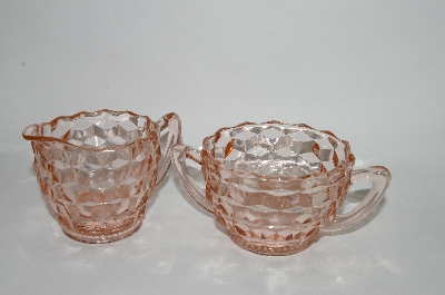 +MBA #59-005  " Vintage Diamond Cut Pink Depression Glass Cream & Sugar Bowl Set