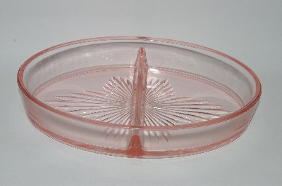 +MBA #59-216  Vintage Pink Depression Glass Cambridge GlassTwo Section Oval Shaped Relish Dish