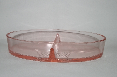 +MBA #59-216  Vintage Pink Depression Glass Cambridge GlassTwo Section Oval Shaped Relish Dish