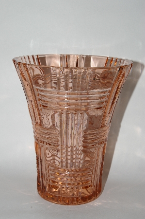 +MBA #59-040  Vintage Pink Depression Glass Fancy Cut Vase