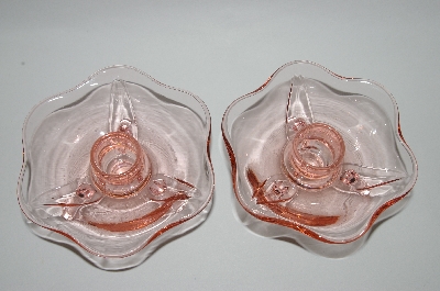 +MBA #59-001  " Pair Of Vintage Pink Depression Glass Candle Holders