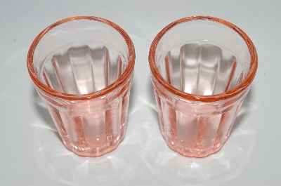 +MBA #60-024   " Pair Of Vintage "Tumbler Look" Pink Glass Shot Glass's