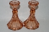 +MBA #60-125  " Set Of Two Vintage Dark Pink Glass Candle Stick Holders