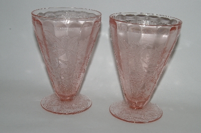 +MBA #61-174   Set Of Two Vintage Pink Depression Glass "Floral Poinsettia" 7oz Tumblers