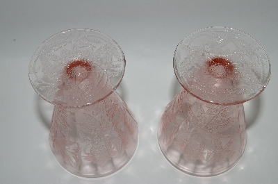 +MBA #61-174   Set Of Two Vintage Pink Depression Glass "Floral Poinsettia" 7oz Tumblers