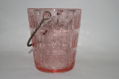 +MBA #61-014   " Vintage Pink Depression Glass "Wood" Look Ice Bucket