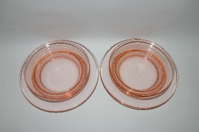 +MBA #61-005   " Set Of Two Vintage Pink Depression Glass "Snack Dish" Attached Bowl & Saucer