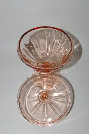 +MBA #61-161   " Vintage Pink Depression Glass Flower Topped Candy Dish
