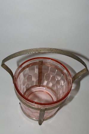 +MBA #61-100  Vintage Pink Depression Glass Ice Bucket With Holder
