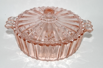 +MBA #61-036  Vintage Pink Depression Glass Candy Dish With Lid