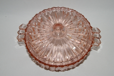 +MBA #61-036  Vintage Pink Depression Glass Candy Dish With Lid