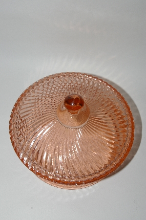 +MBA #61-108  Vintage Pink Depression Glass Swirl Pattern Round Candy Dish