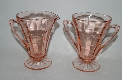 +MBA #61-146  "Vintage Pink Depression Glass Cream & Sugar Set