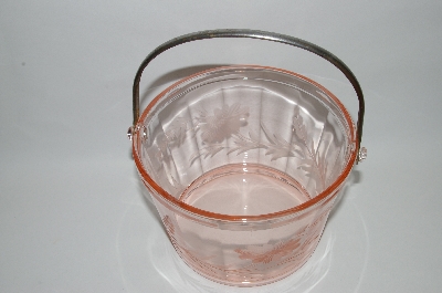 +MBA #61-040  " Large Pink Depression Glass Fancy Floral Etched Ice Bucket