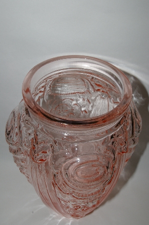 +MBA #61-059  Jumbo Vintage Pink Glass Fancy Floral Vase