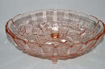 +MBA #61-037  " Large Vintage Pink Glass Fruit Patterned "Footed Fruit Bowl