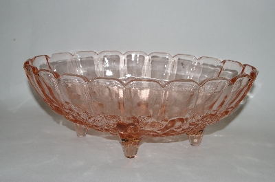 +MBA #61-037  " Large Vintage Pink Glass Fruit Patterned "Footed Fruit Bowl