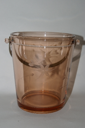 +MBA #61-045  Vintage Dark Pink Depression Glass Floral Etched Ice Bucket