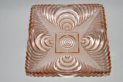 +MBA #61-085  Vintage Pink Depression Glass Square "Fancy Pattern" Candy Dish
