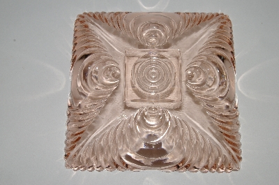 +MBA #61-085  Vintage Pink Depression Glass Square "Fancy Pattern" Candy Dish