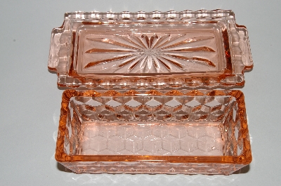 "SOLD" MBA #63-224   "Vintage Pink Depression Glass Square "Cube" Lidded Butter Dish
