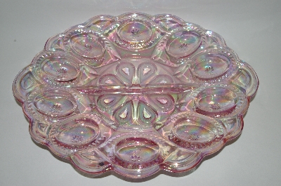 +MBA #65-078  " Vintage Pink Carnival Glass Devided Egg Server
