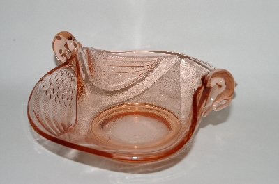 +MBA #64-252  Vintage Pink Depression Glass "Double Swan" Candy Dish