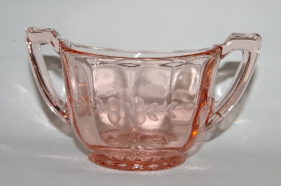 +MBA #64-324  Vintage Pink Depression Glass Floral Etched Sugar Bowl