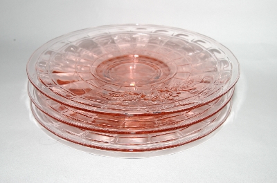 +MBA #64-195   " Set Of 3 Vintage Pink Depression Glass Fancy Rose Pattern Plates