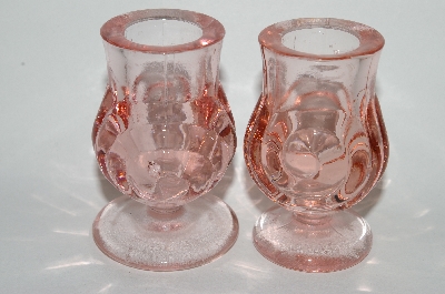 +MBA #64-242  " Set Of Two Vintage Pink Glass Candle Stick Holders