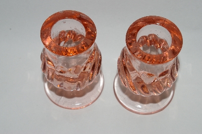 +MBA #64-245  Pair Of Vintage Pink Glass Candle Stick Holders