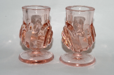 +MBA #64-245  Pair Of Vintage Pink Glass Candle Stick Holders