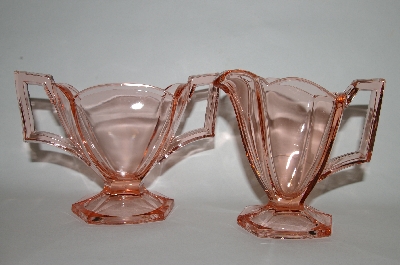+MBA #64-432  Vintage Pink Depression Glass Bright Pink Cream & Sugar Set