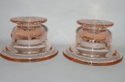 +MBA #64-135  Vintage Pink Depression Glass Pair Of Round Candle Stick Holders