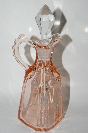 +MBA #64-367  Vintage Pink Depression Glass "Fostoria" Cruet With Clear Glass Stopper