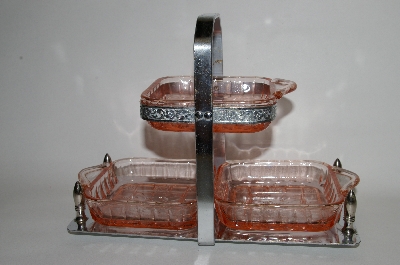 +MBA #64-004  " Vintage Pink Depression Glass 4 Piece Relish Server/Vintage Condiment Server